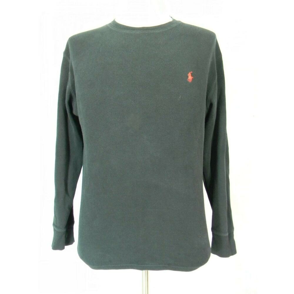 Polo Ralph Lauren Shirt‎ Men's Large Thermal Waffle Sleepwear Black Long-Sleeve